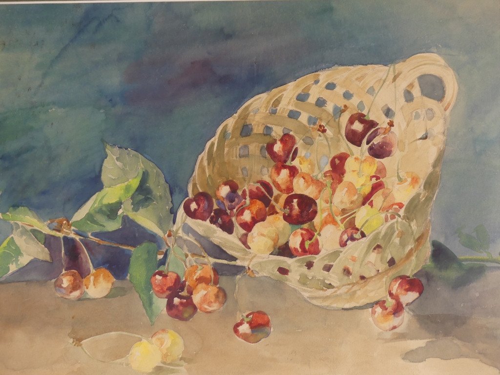 Cherries, Watercolor Still Life, Early 20th Century