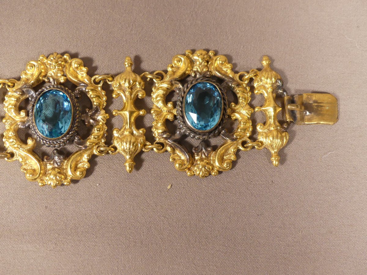 Charles X Cuff Bracelet In Pomponne And Blue Stone, Restoration Period 19th Century-photo-4