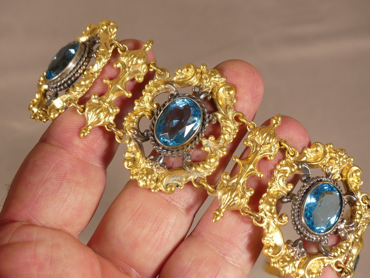 Charles X Cuff Bracelet In Pomponne And Blue Stone, Restoration Period 19th Century-photo-2