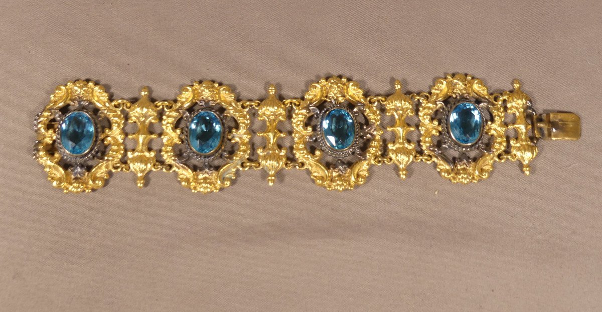 Charles X Cuff Bracelet In Pomponne And Blue Stone, Restoration Period 19th Century