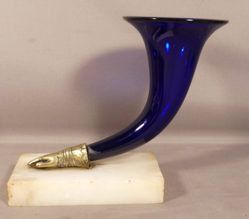 Cornucopia Vase, Rhiton, Cobalt Blue Glass And Bronze Hand, Charles-photo-2