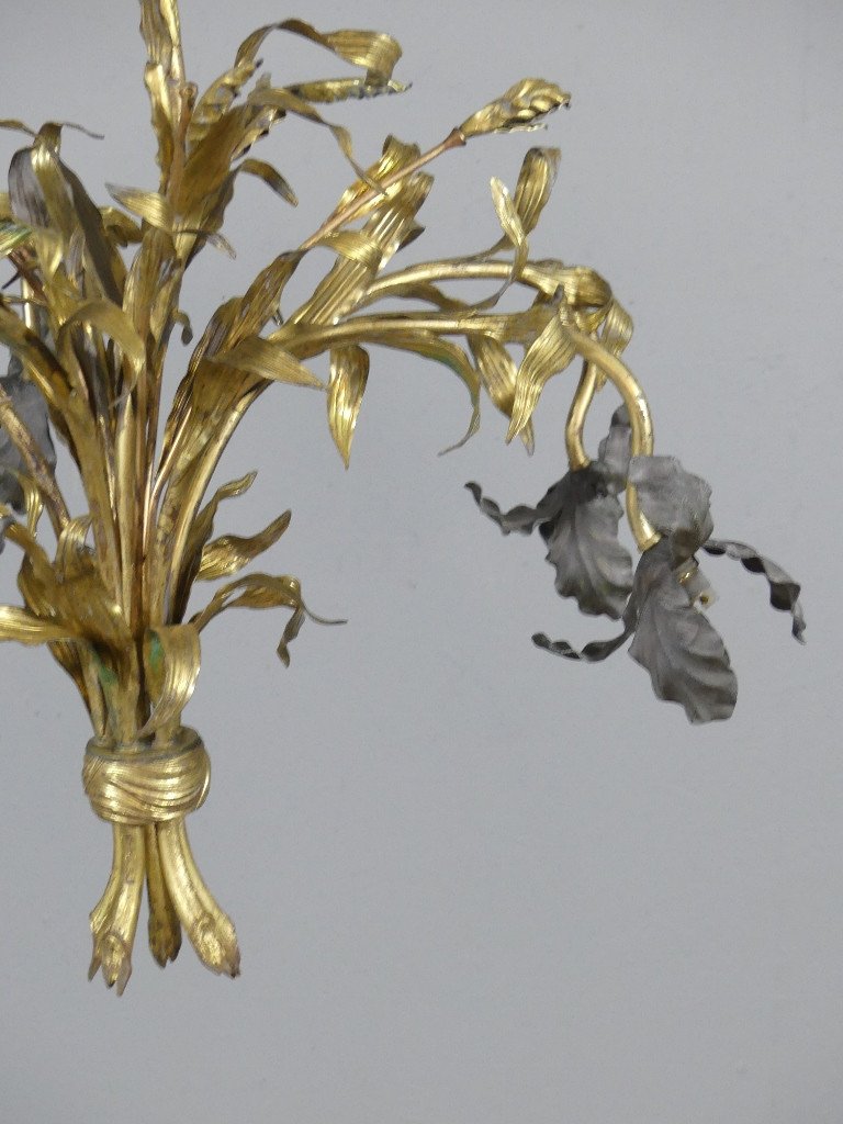 Iris Chandelier In Bronze, Brass And Sheet Metal, Decorator's Work From The 40s-50s-photo-1