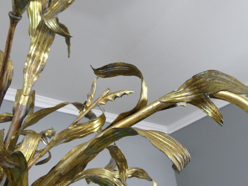 Iris Chandelier In Bronze, Brass And Sheet Metal, Decorator's Work From The 40s-50s-photo-6