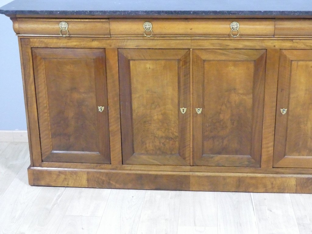 Louis Philippe Sideboard In Doucine, Walnut And Black Marble Top, Early 19th Century-photo-4