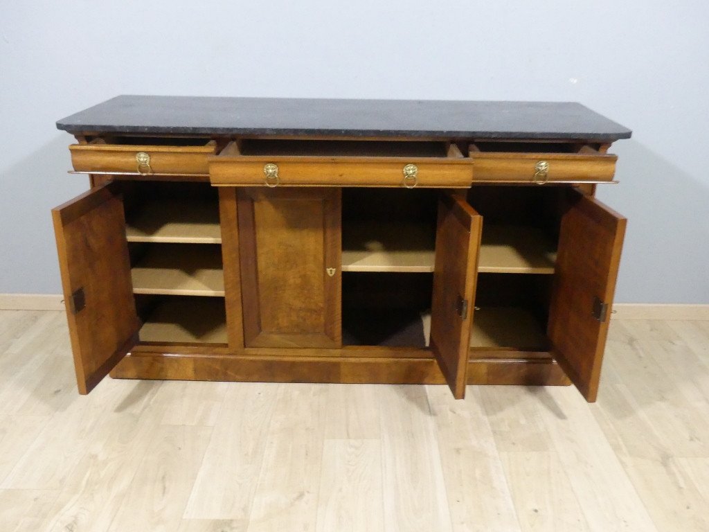 Louis Philippe Sideboard In Doucine, Walnut And Black Marble Top, Early 19th Century-photo-6