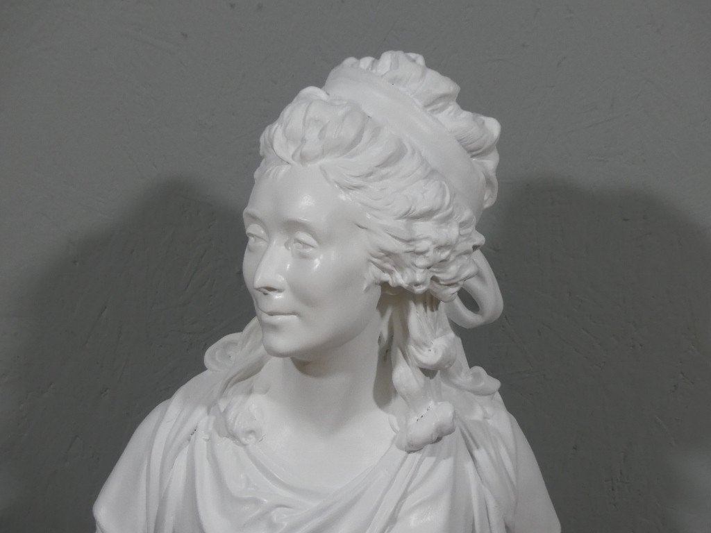 Bust Of The Countess Of Sabran After Houdon In Painted Plaster, Early 20th Century-photo-2