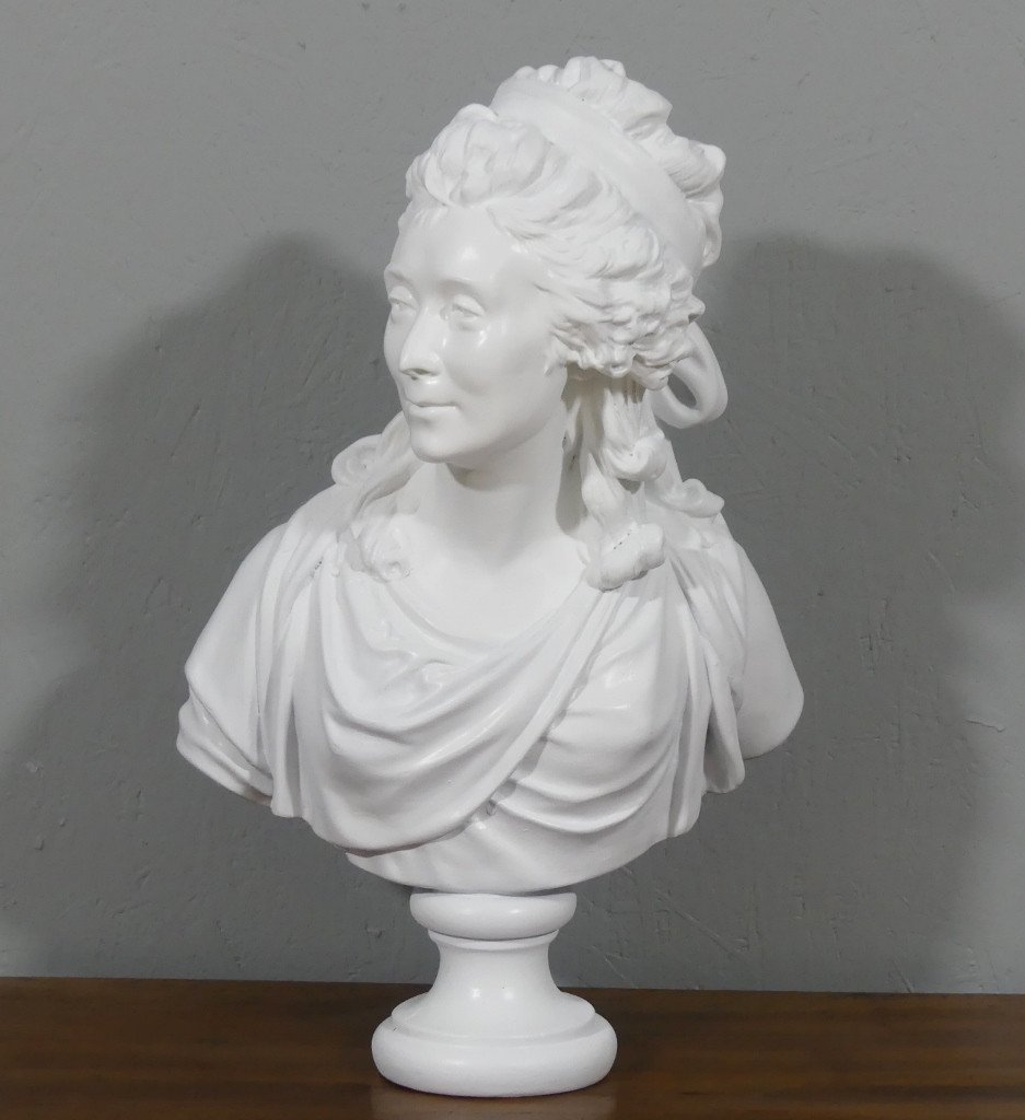 Bust Of The Countess Of Sabran After Houdon In Painted Plaster, Early 20th Century