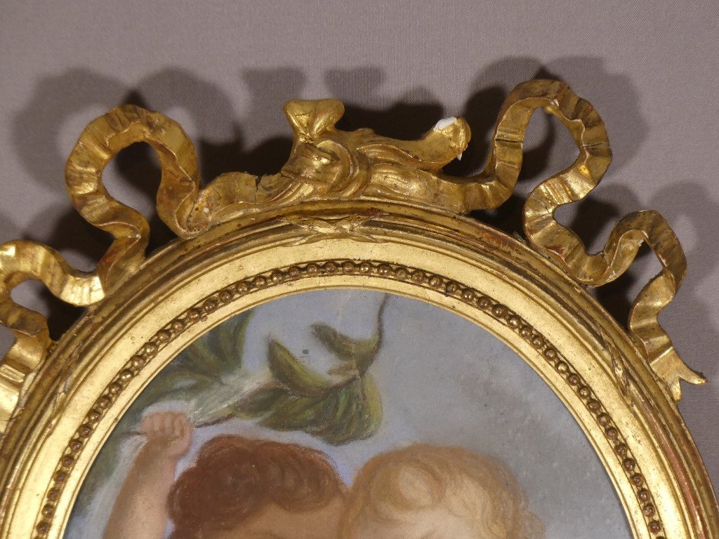 19th Century Pastel, Two Cherubs Signed Cécile Boisard, 1863, Louis XVI Frame -photo-2