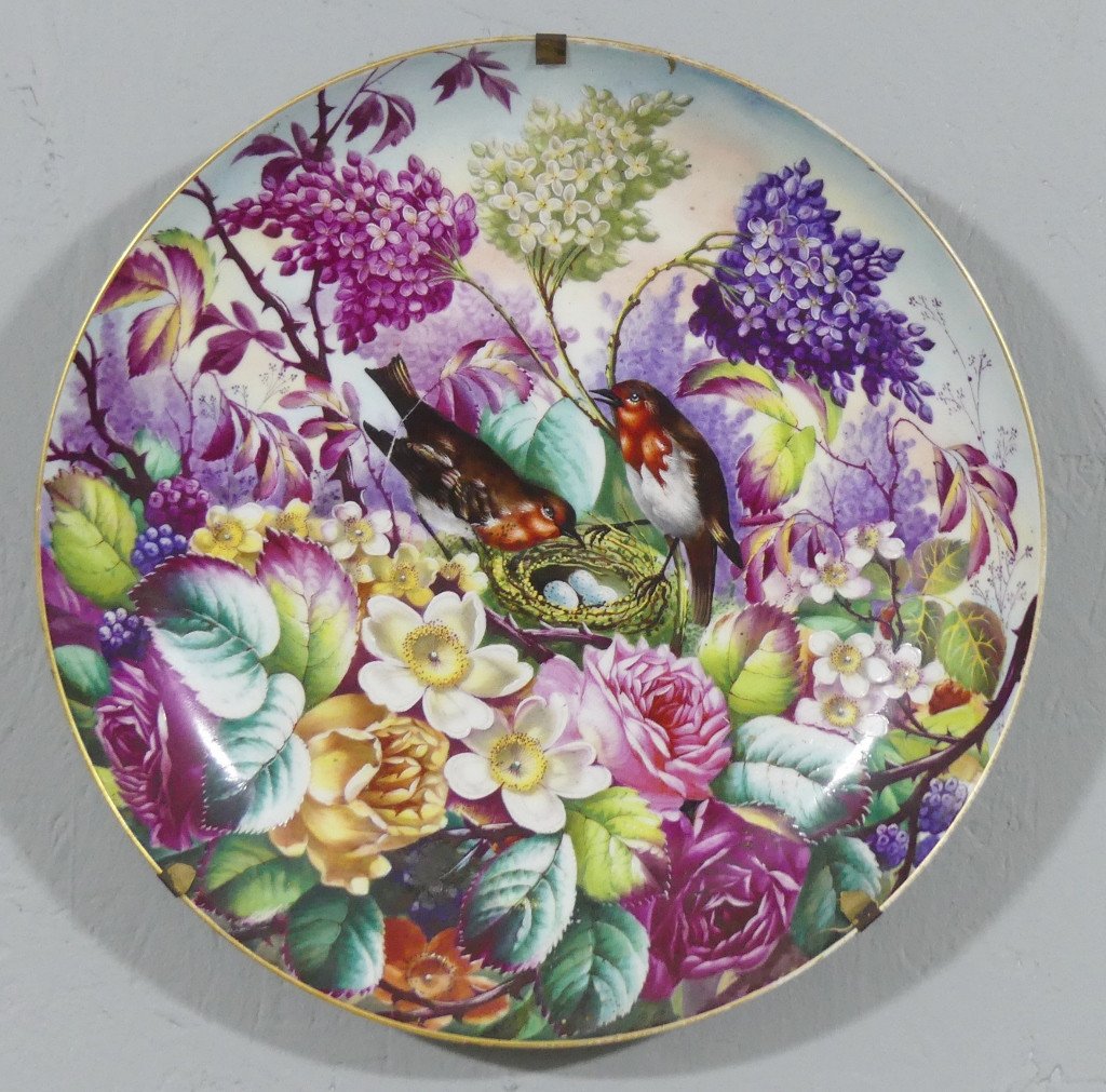 Decorative Dish With Flowers And Birds, Hand Painted Porcelain, 19th Century
