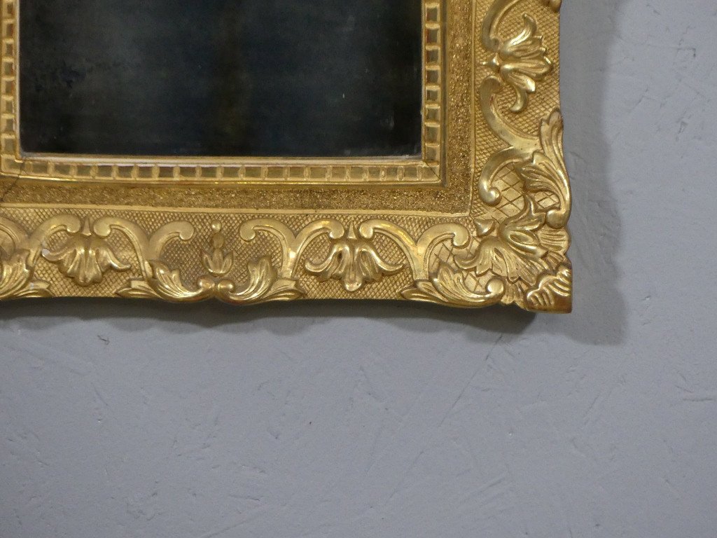 Louis XIV Period Pediment Mirror In Carved And Gilded Oak Wood, Early 18th Century-photo-1