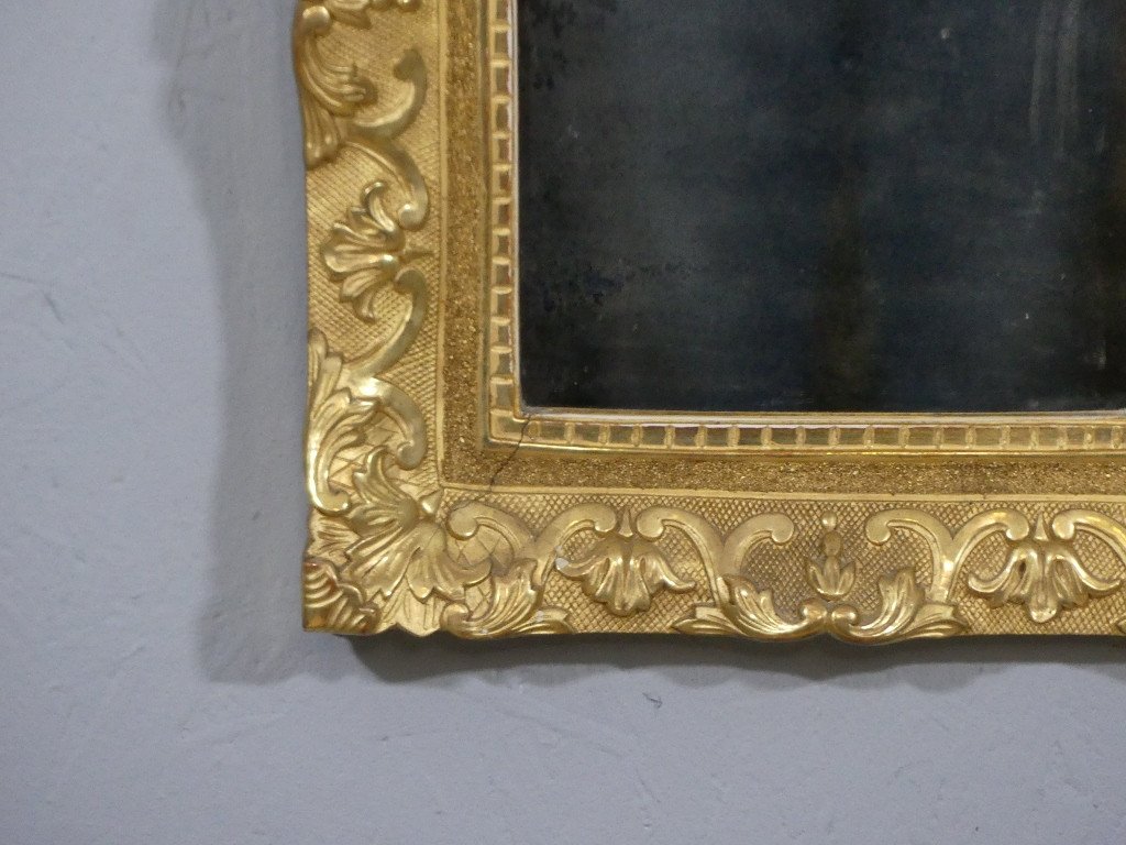 Louis XIV Period Pediment Mirror In Carved And Gilded Oak Wood, Early 18th Century-photo-2