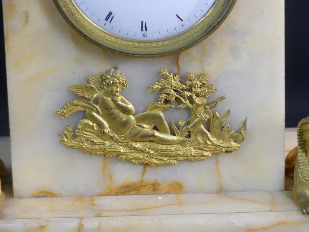 Empire Clock In Onyx And Gilt Bronze Return From Egypt To The Sphinxes, 19th Century-photo-1