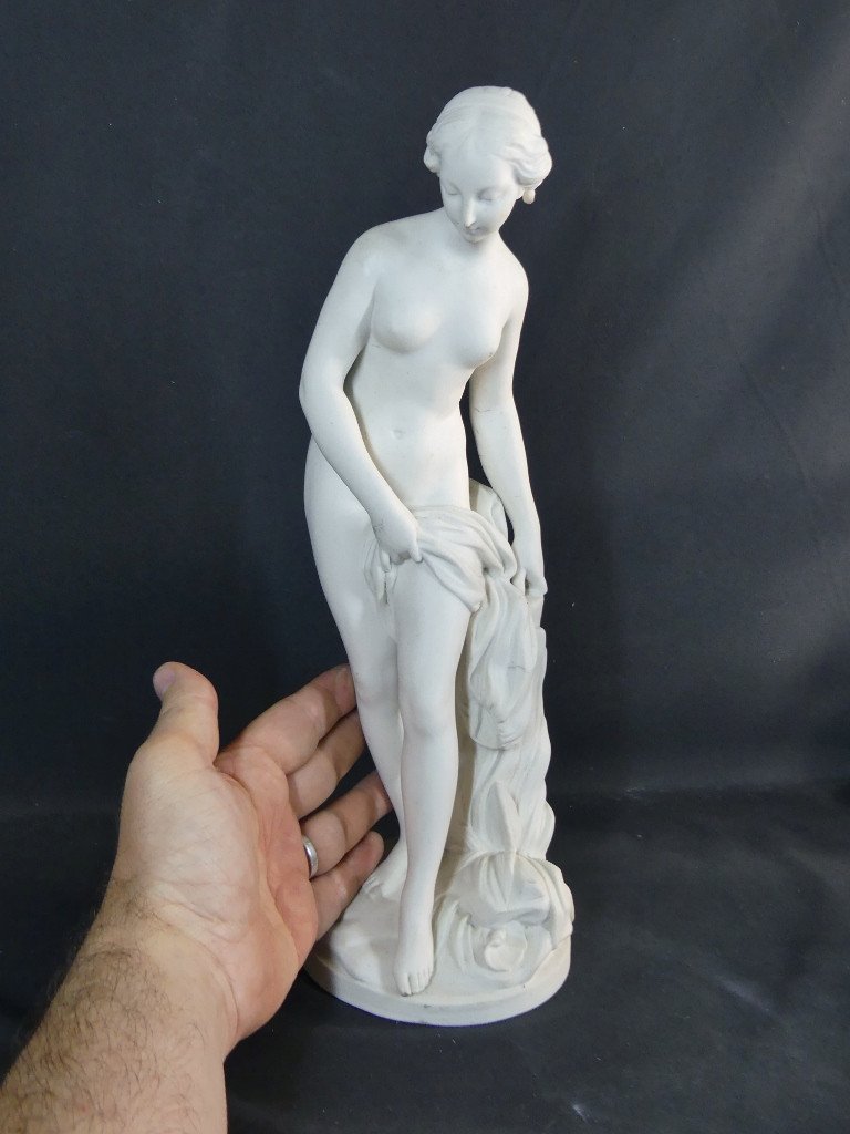 La Baigneuse d'Après Falconet, Sculpture En Biscuit De Porcelaine, époque XIX ème-photo-2