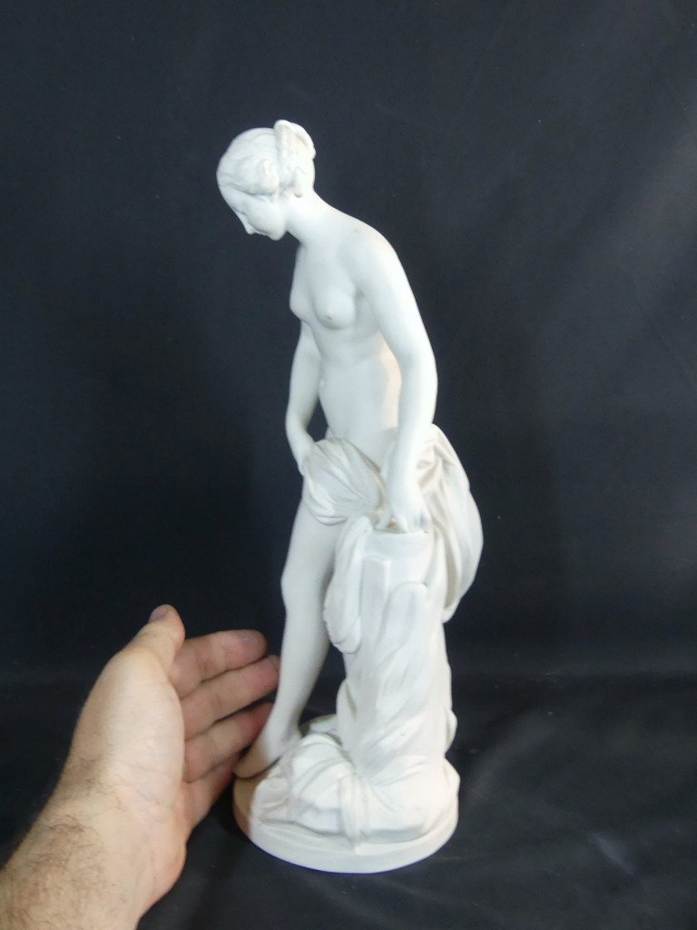 La Baigneuse d'Après Falconet, Sculpture En Biscuit De Porcelaine, époque XIX ème-photo-3