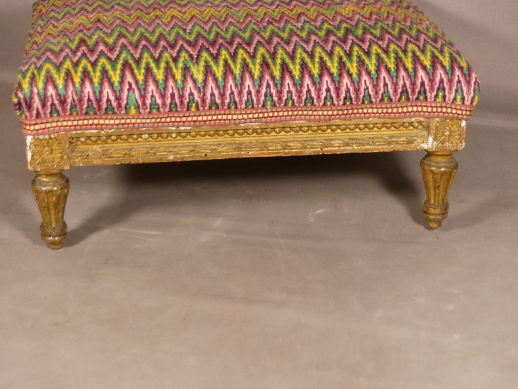 Tabouret De Pied Style Louis XVI En Bois Doré, époque XIX ème-photo-2