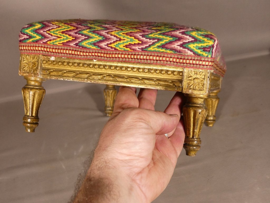 Tabouret De Pied Style Louis XVI En Bois Doré, époque XIX ème-photo-4