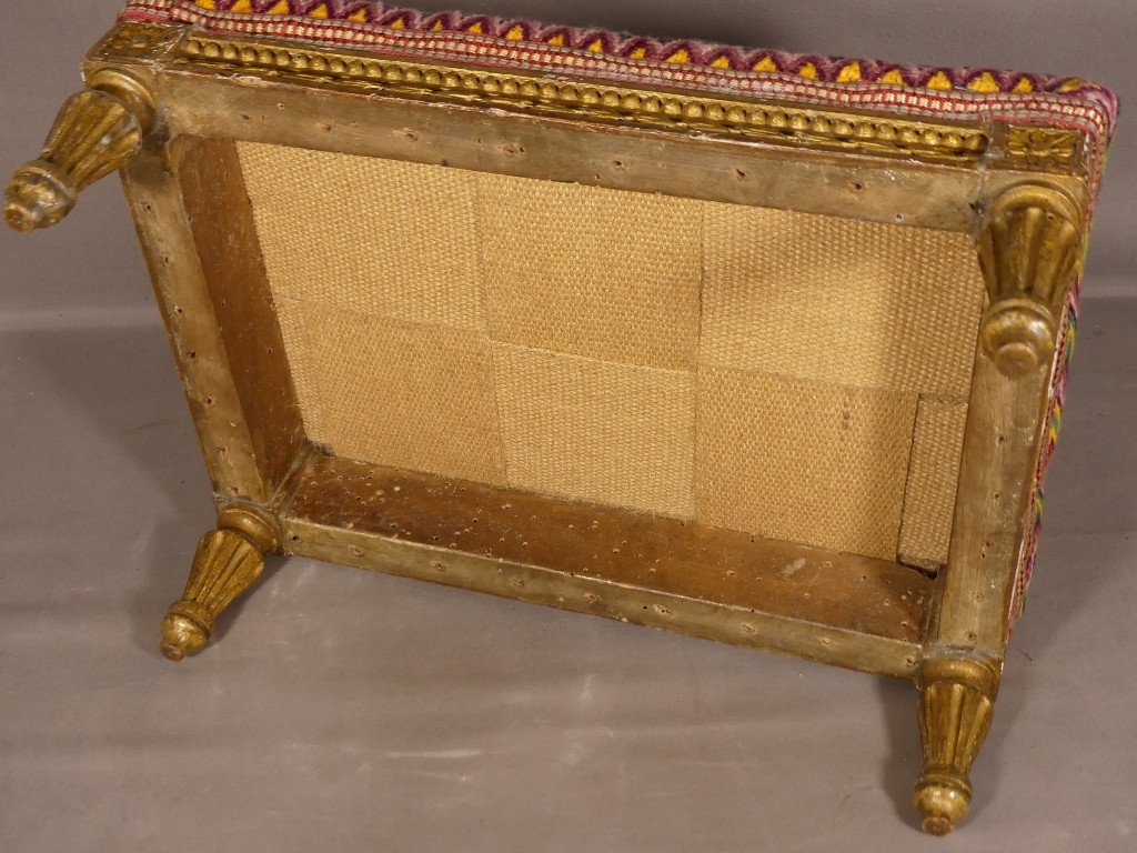 Tabouret De Pied Style Louis XVI En Bois Doré, époque XIX ème-photo-4