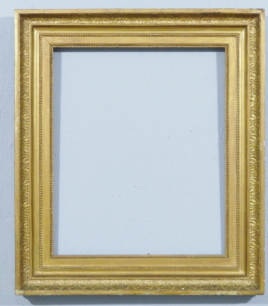 Frame In Wood And Golden Stucco, Decorated With Acanthus And Pearls, Restoration Period, 19th Century-photo-2