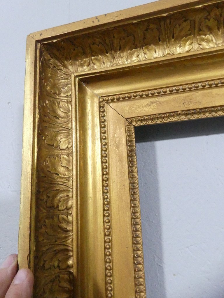 Frame In Wood And Golden Stucco, Decorated With Acanthus And Pearls, Restoration Period, 19th Century-photo-4