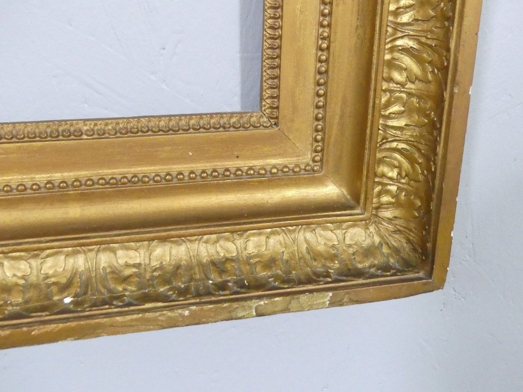 Frame In Wood And Golden Stucco, Decorated With Acanthus And Pearls, Restoration Period, 19th Century-photo-1