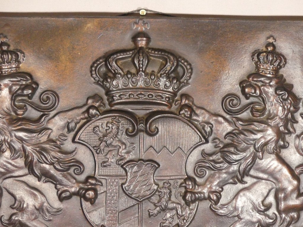 Coat Of Arms Of The Kingdom Of Bavaria In Patinated Cement, Bas Relief, Mid 20th Century-photo-3