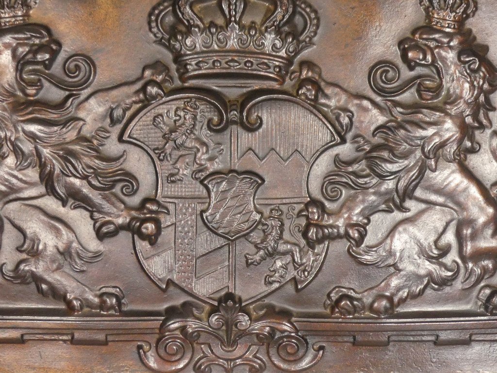 Coat Of Arms Of The Kingdom Of Bavaria In Patinated Cement, Bas Relief, Mid 20th Century-photo-4