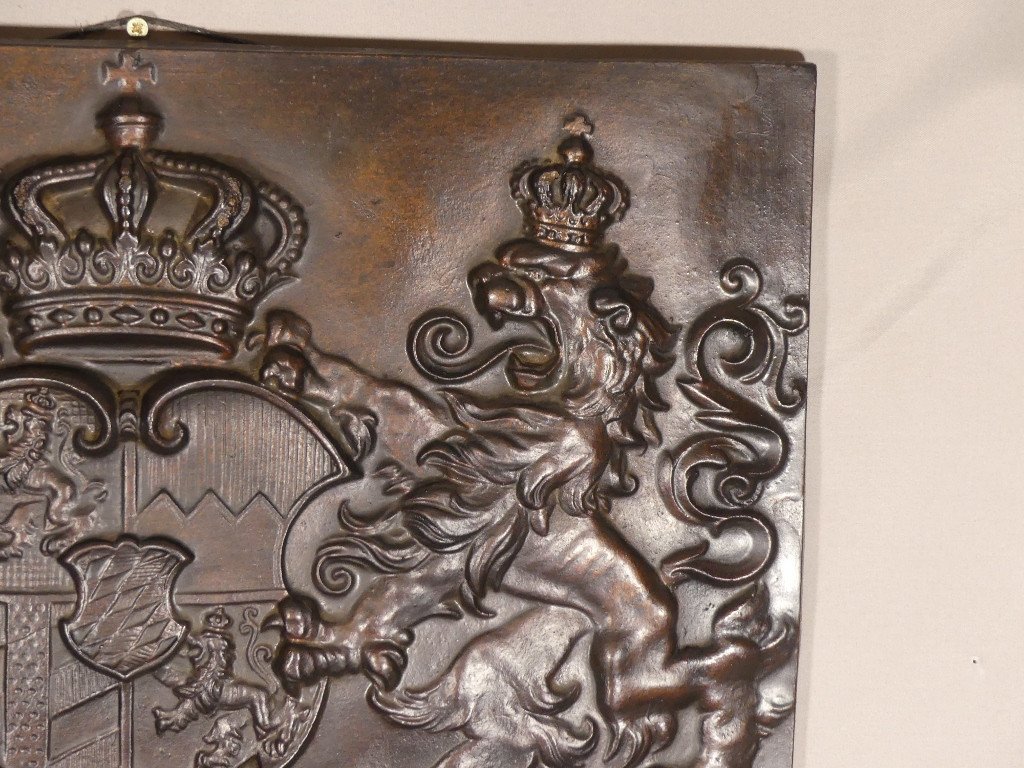 Coat Of Arms Of The Kingdom Of Bavaria In Patinated Cement, Bas Relief, Mid 20th Century-photo-2