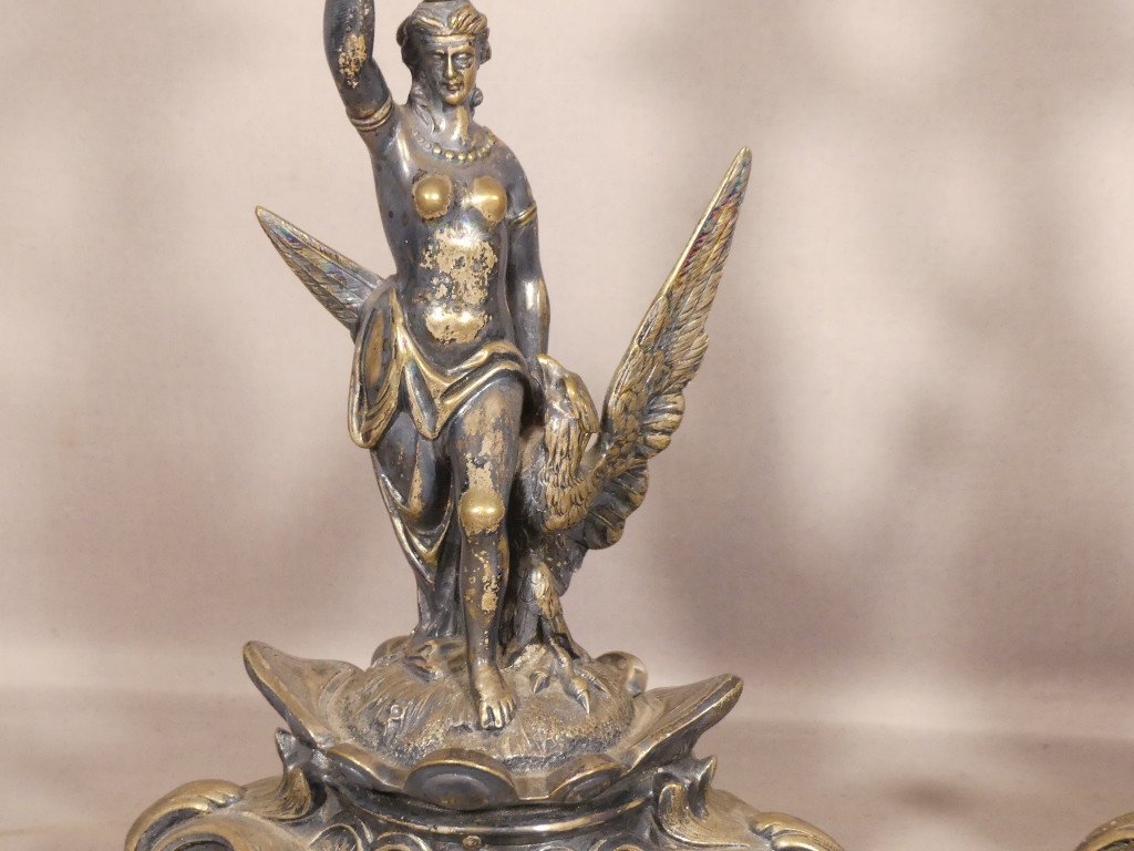 H&eacute;b&eacute; Et l&#039;Aigle De Jupiter, Paire De Bougeoirs En Bronze Argent&eacute;, &eacute;poque XIX &egrave;me-photo-1