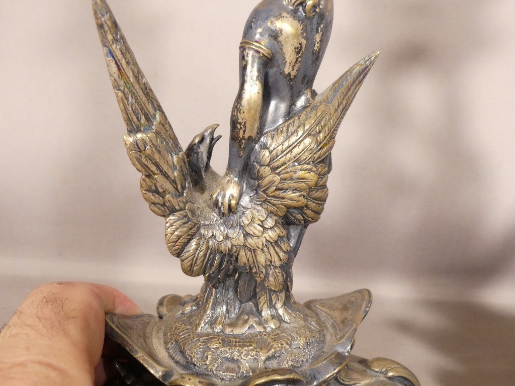 H&eacute;b&eacute; Et l&#039;Aigle De Jupiter, Paire De Bougeoirs En Bronze Argent&eacute;, &eacute;poque XIX &egrave;me-photo-4