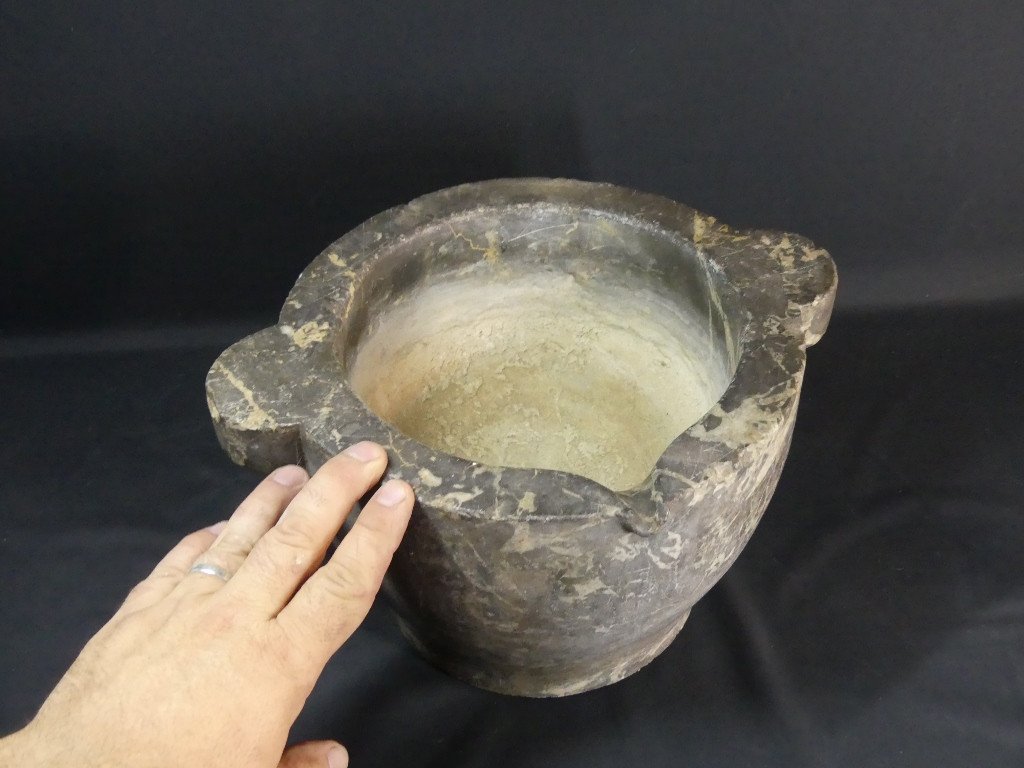 Apothecary Mortar In Gray Marble, 18th Century, Kitchen, Pharmacy-photo-4