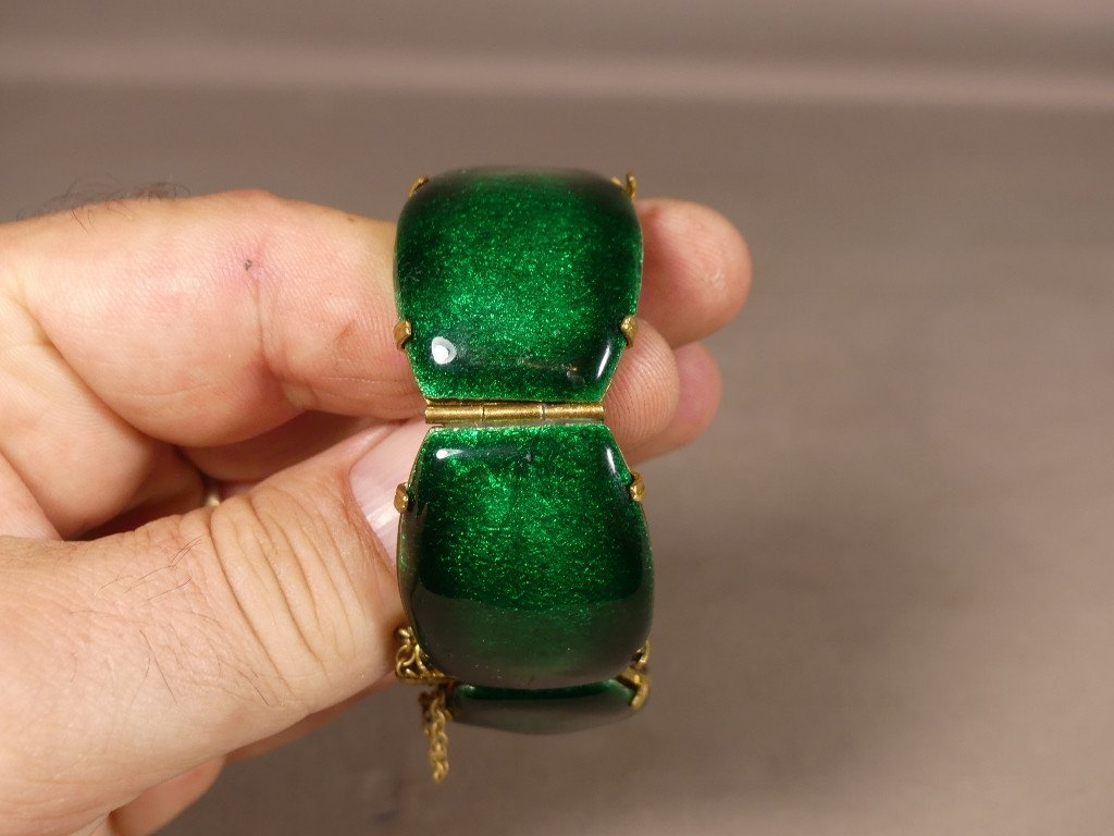 Bracelet En émail , émaux De Limoges Duban Et Christel, Couleur Verte, Vers 1980-photo-4