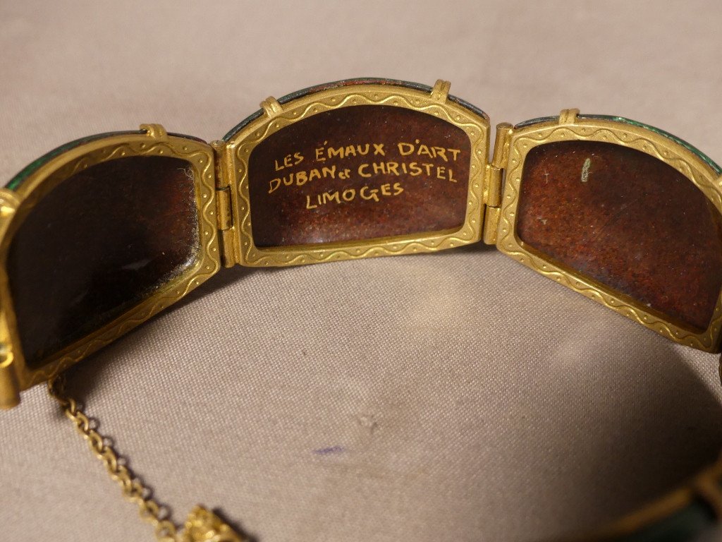 Bracelet En émail , émaux De Limoges Duban Et Christel, Couleur Verte, Vers 1980-photo-3