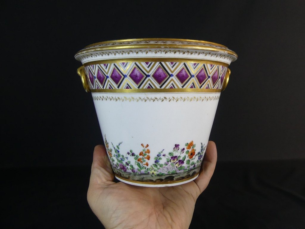 Paris Porcelain Flower Pot Hand Painted With Flowers, Early 19th Century-photo-4