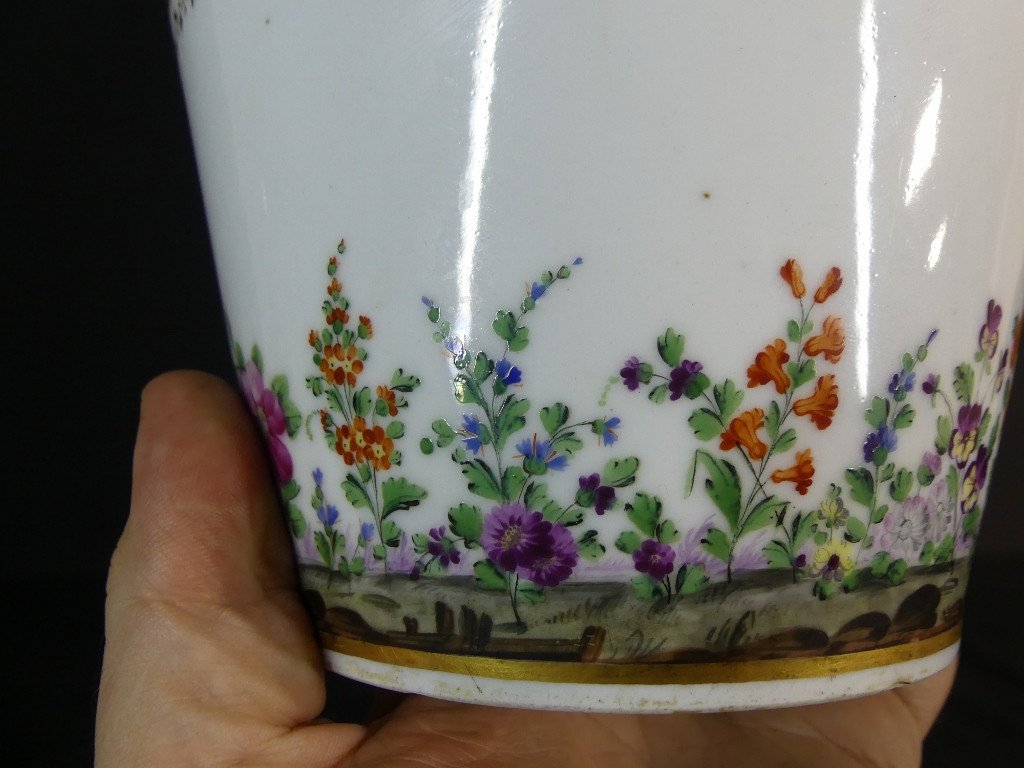 Paris Porcelain Flower Pot Hand Painted With Flowers, Early 19th Century-photo-1