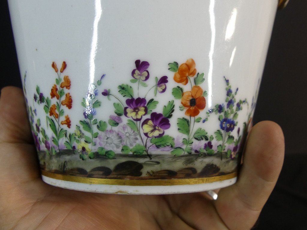 Paris Porcelain Flower Pot Hand Painted With Flowers, Early 19th Century-photo-2