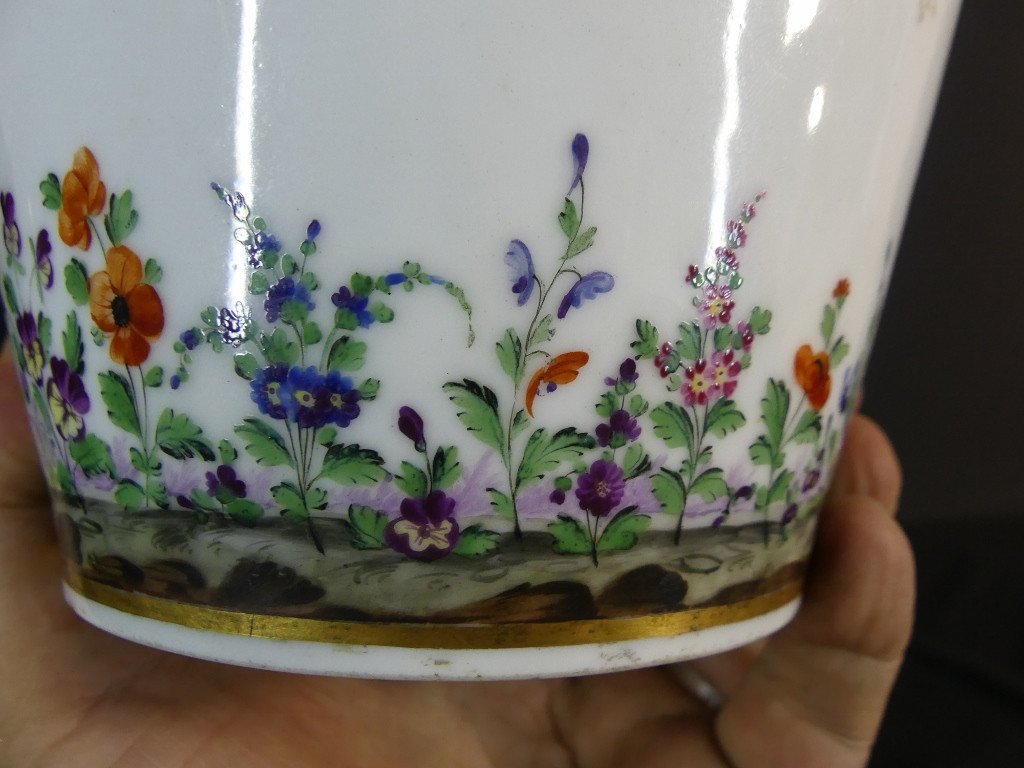 Paris Porcelain Flower Pot Hand Painted With Flowers, Early 19th Century-photo-3