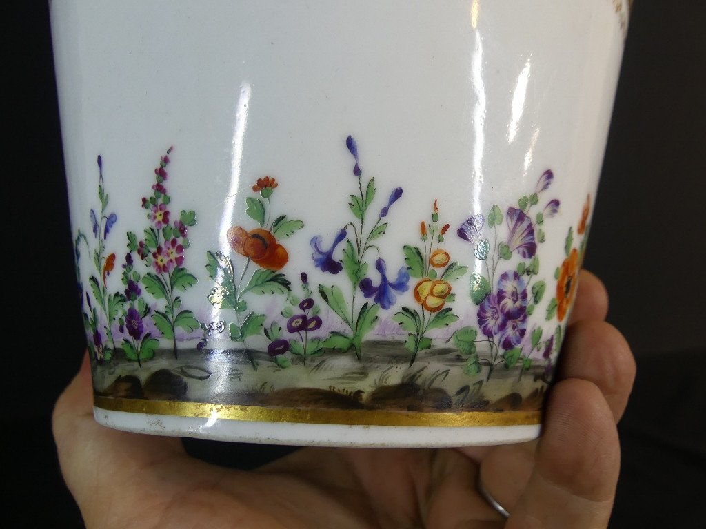 Paris Porcelain Flower Pot Hand Painted With Flowers, Early 19th Century-photo-4