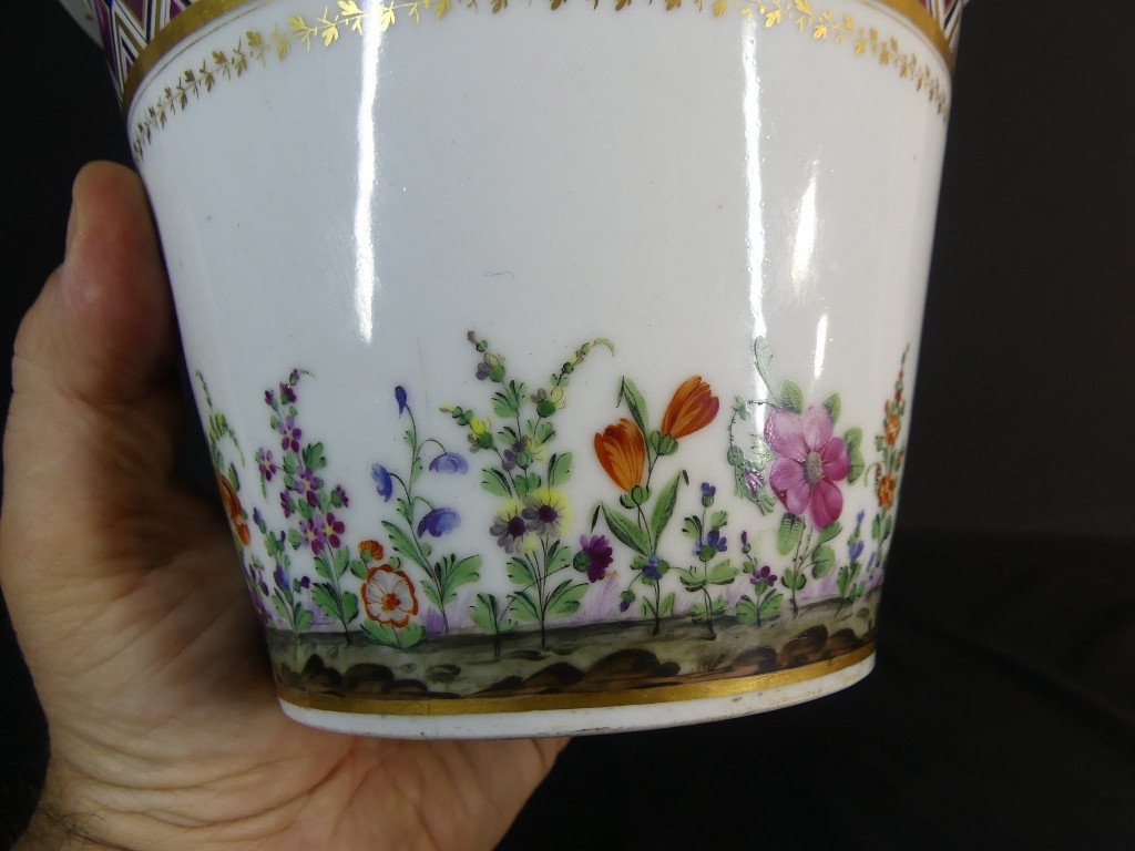 Paris Porcelain Flower Pot Hand Painted With Flowers, Early 19th Century-photo-6