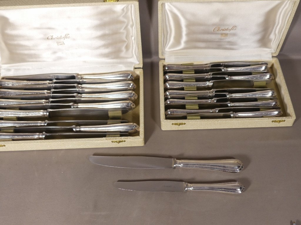 Christofle Spatours, 12 Large Silver-plated Table Knives-photo-3