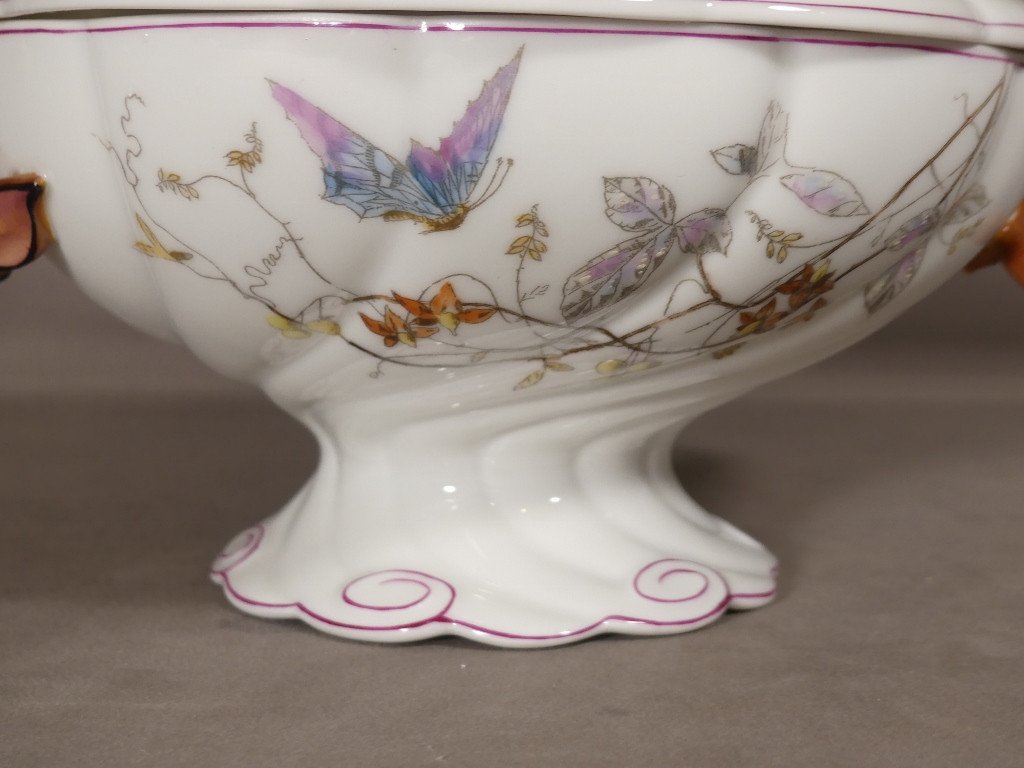 Jean Pouyat Limoges, Limoges Porcelain Centerpiece With Butterflies, 19th Century-photo-2