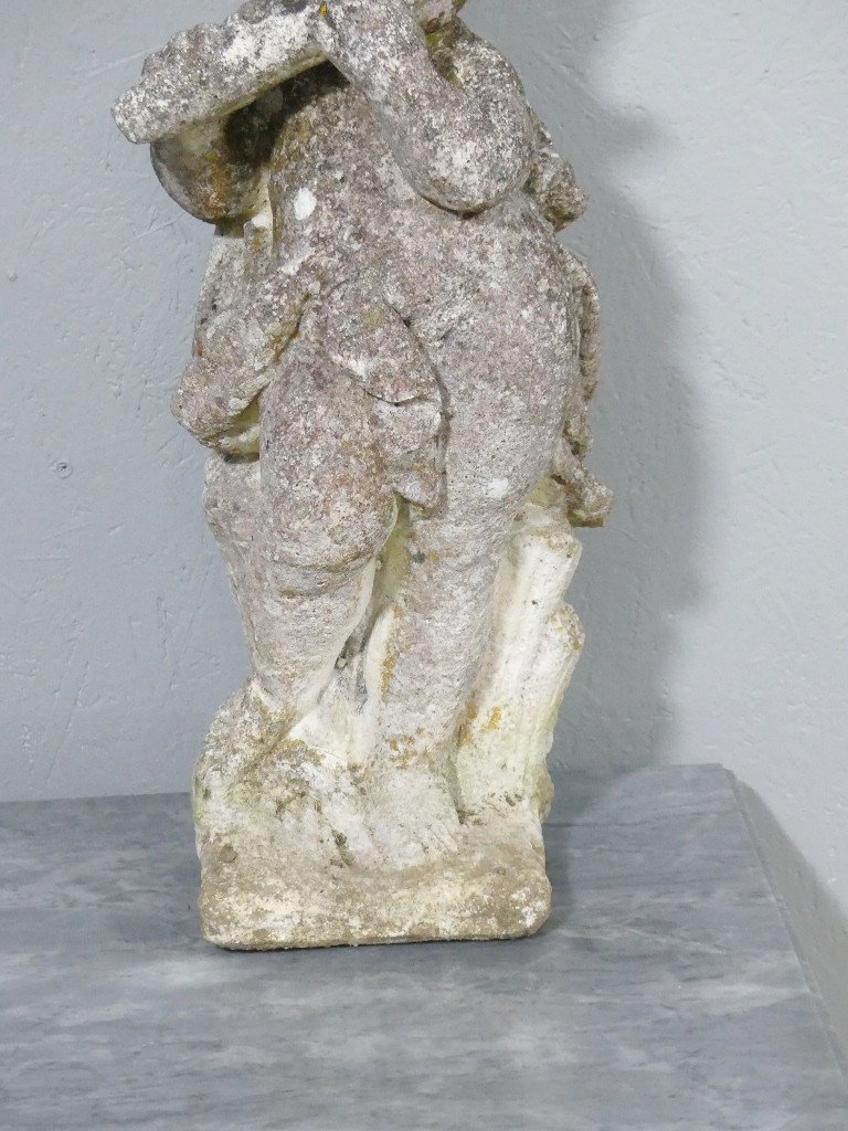 Putti Musician, Garden Statue In Reconstituted Stone, Mid-20th Century-photo-3