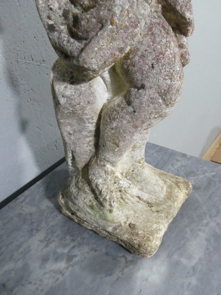 Putti Musician, Garden Statue In Reconstituted Stone, Mid-20th Century-photo-6