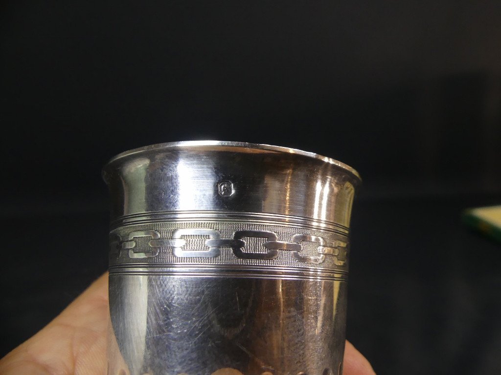 Solid Silver Chiseled Cup, Goldsmith Huguenin, 1910s Period-photo-3