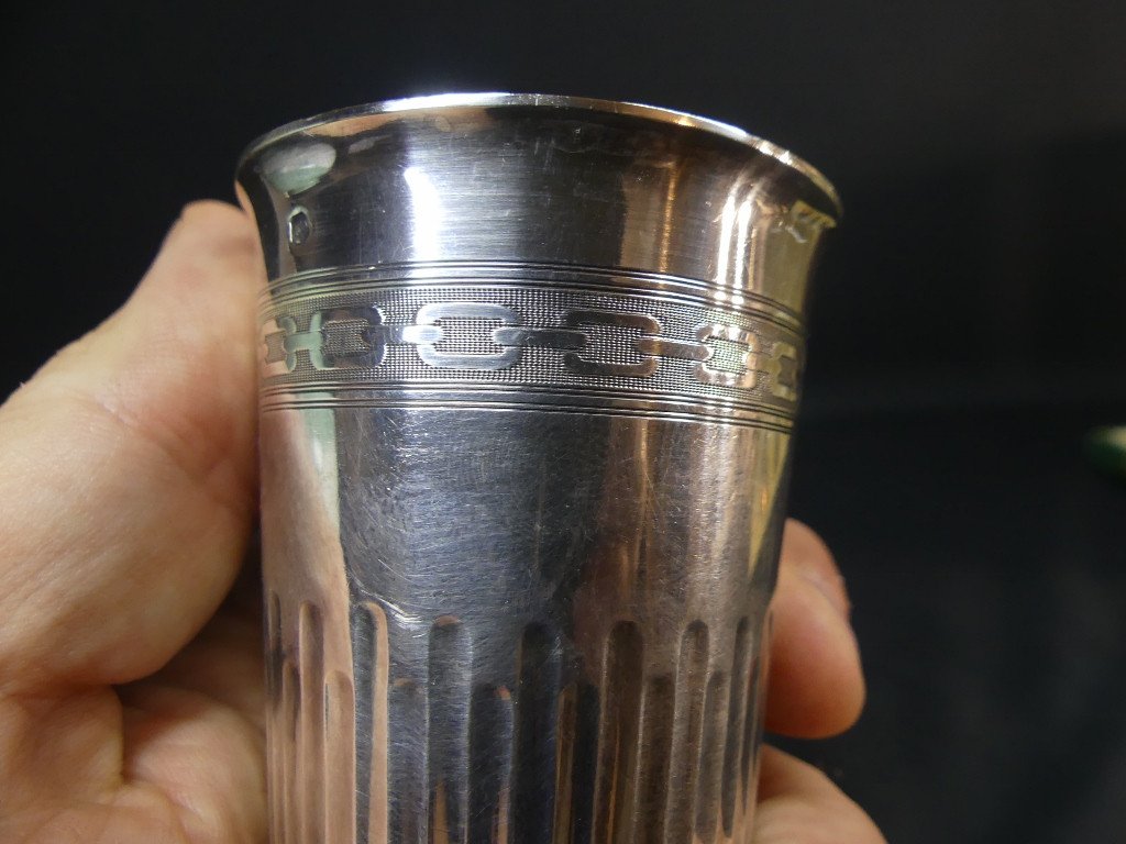 Solid Silver Chiseled Cup, Goldsmith Huguenin, 1910s Period-photo-1