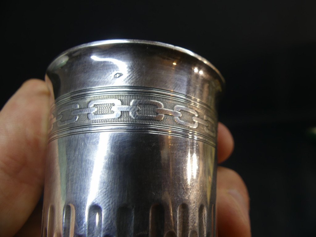 Solid Silver Chiseled Cup, Goldsmith Huguenin, 1910s Period-photo-2