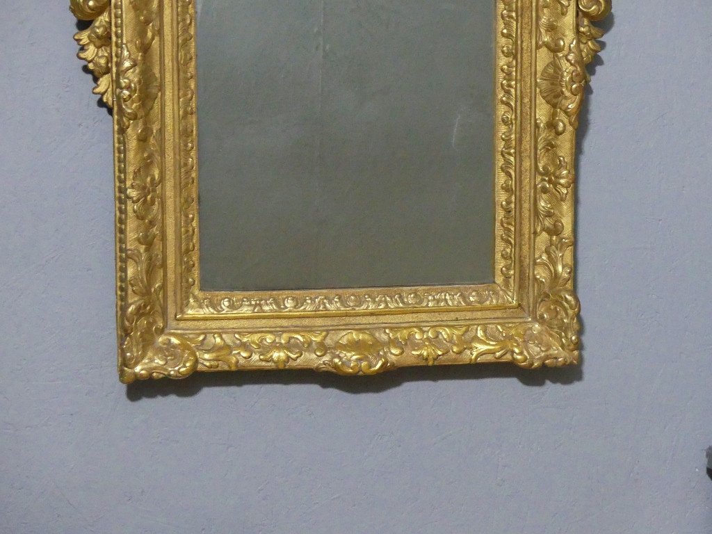 Miroir à Fronton En Bois Sculpté Et Doré à La Feuille époque Louis XIV, Début XVIII ème Siècle-photo-4