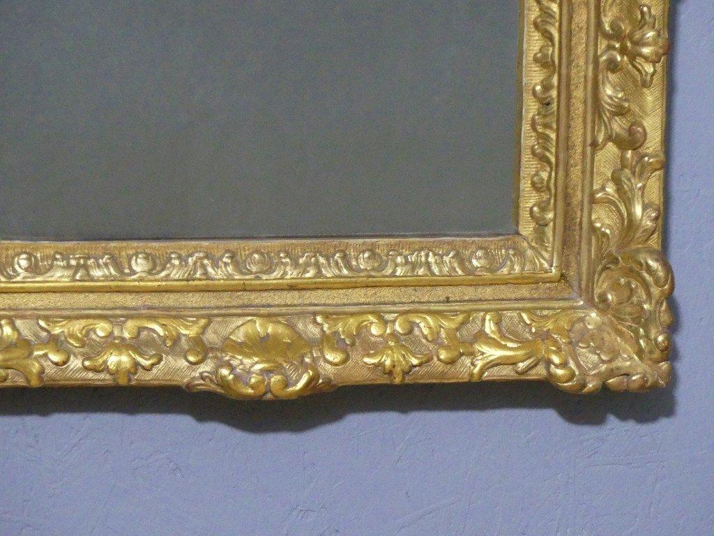 Miroir à Fronton En Bois Sculpté Et Doré à La Feuille époque Louis XIV, Début XVIII ème Siècle-photo-5