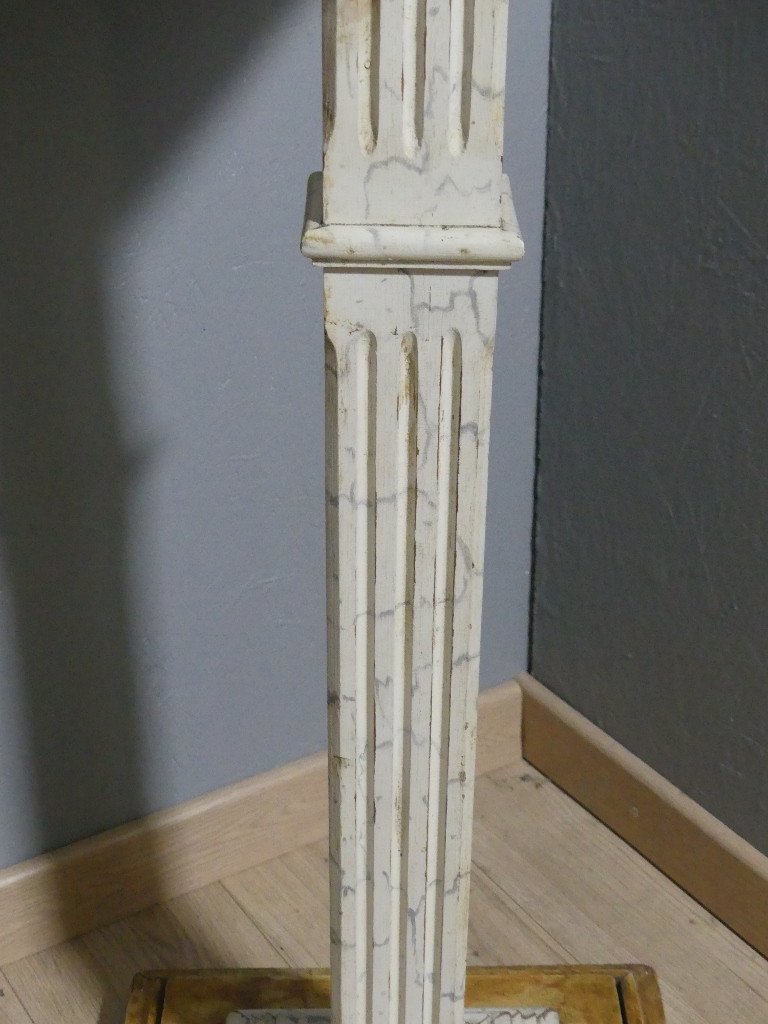 Louis XVI Style Faux Marble Painted Wood Pillar Stand, Italy, 19th Century-photo-3