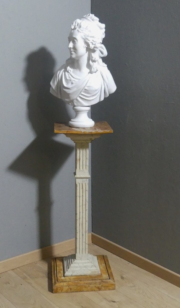 Louis XVI Style Faux Marble Painted Wood Pillar Stand, Italy, 19th Century-photo-1