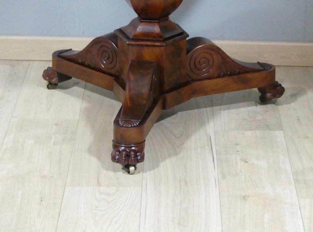 Charles X Restoration Pedestal Table In Mahogany And Marble, 19th Century-photo-2